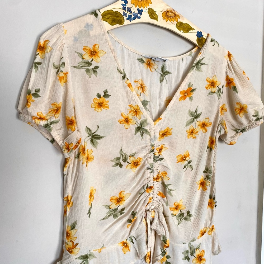 American eagle floral cottage core top boho crop flowers yellow cream size xs - Picture 2 of 6